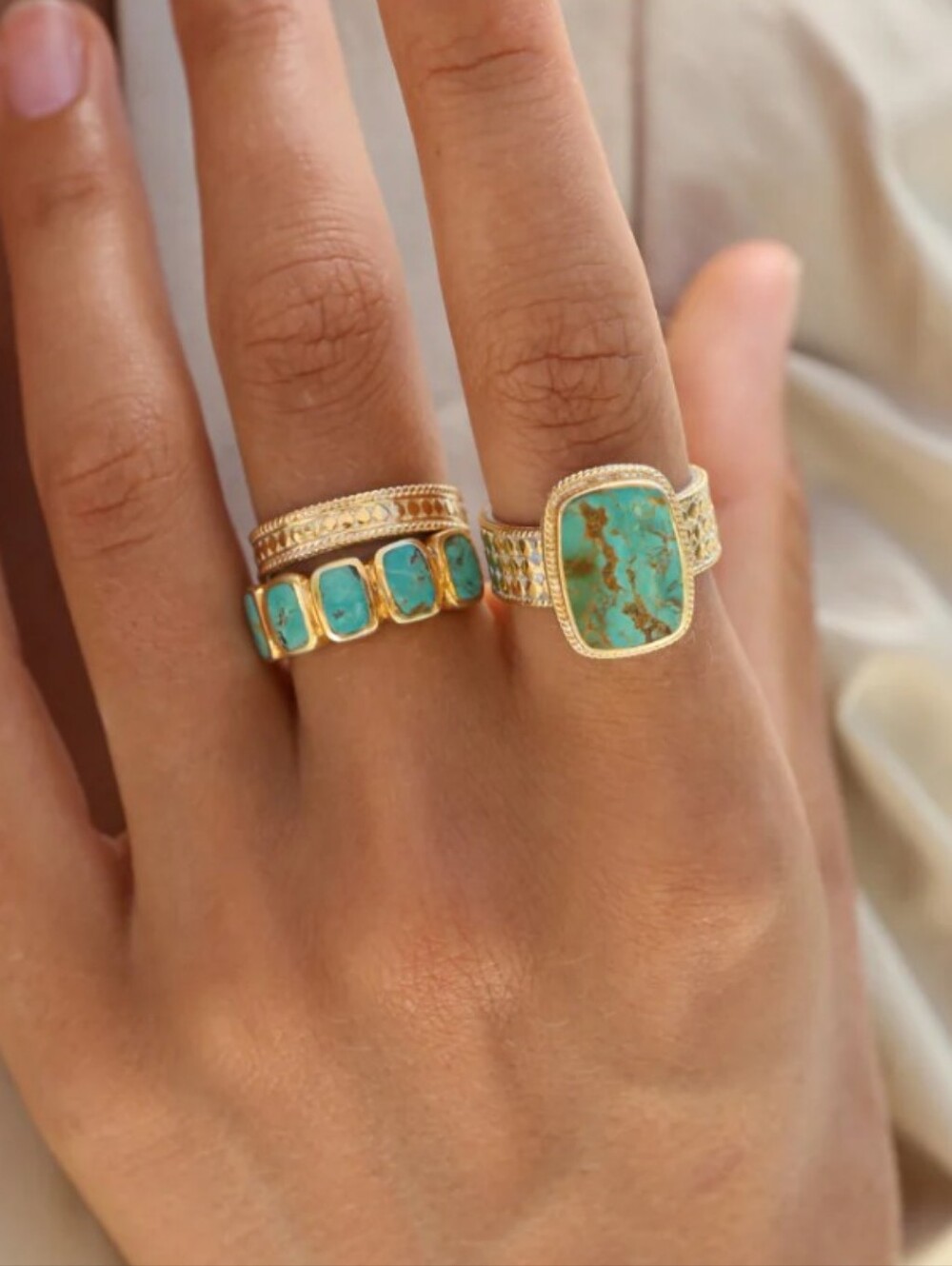 Anna Beck Turquoise Multi-Cushion Ring 18K Gold Plated